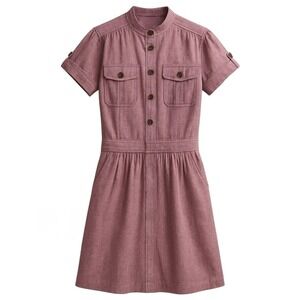McKINLEY Utilitarian Women Sz S Dress Button Up Short Sleeve Casual Pink Pockets